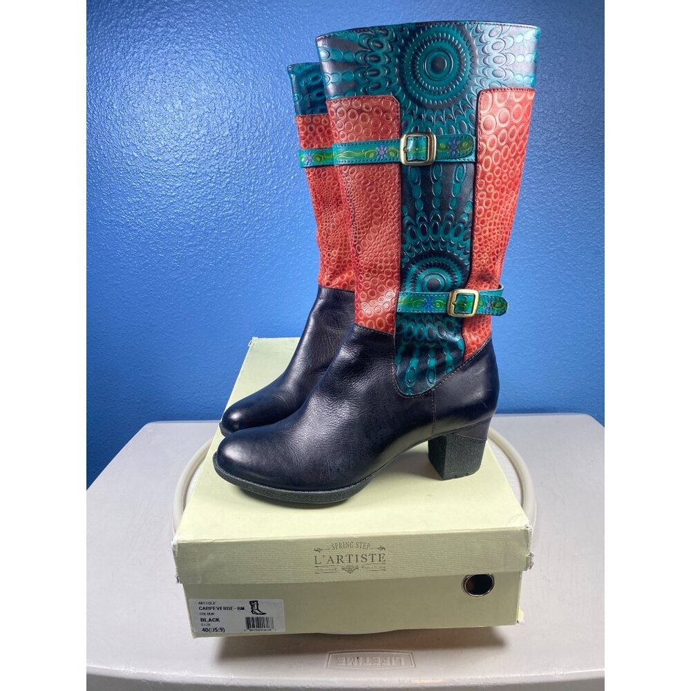 L'Artiste Spring Step Women's 9 EU40 Carpeverde Boots Black Red Multi New Rare - Picture 6 of 12